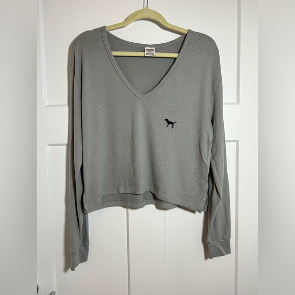 Crop Fleece Super Low V Neck Sweater, Victoria’s Secret Pink Sweater - Picture 5 of 9